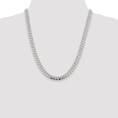Sterling Silver Rhodium-plated 7.8mm Polished Domed Curb 22 Inch Chain
