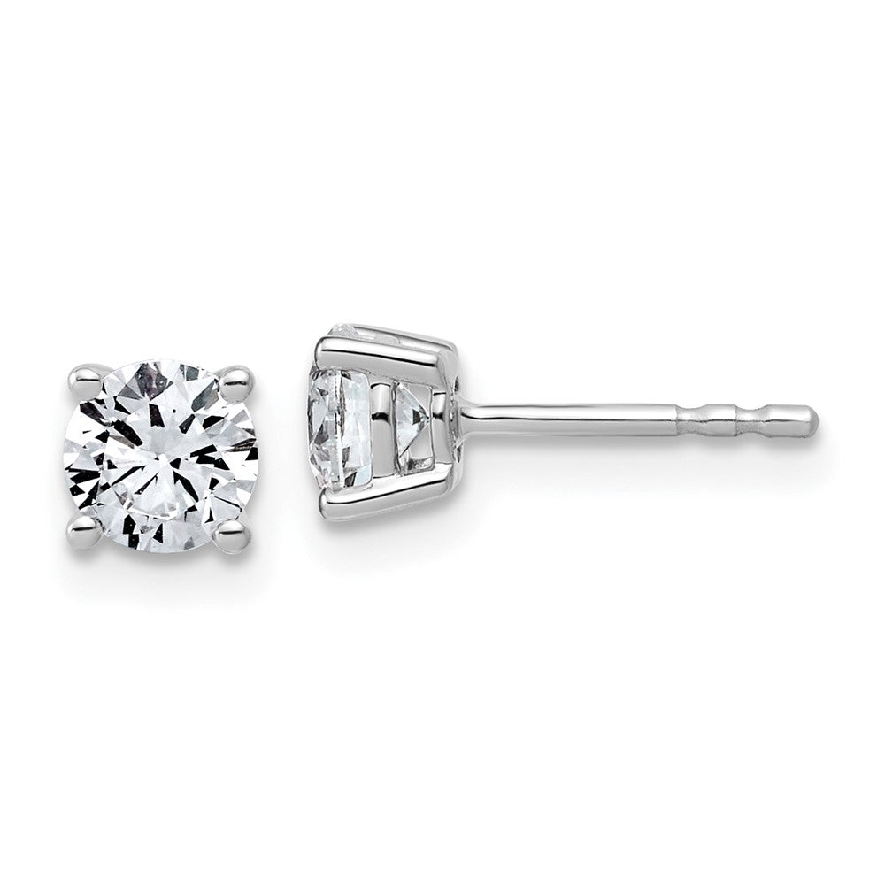 14K White Gold 1 carat Lab Grown Diamond VS+ F+ Round Complete Four Prong Lightweight Stud Earrings