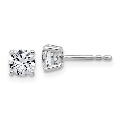 14K White Gold 1 carat Lab Grown Diamond VS+ F+ Round Complete Four Prong Lightweight Stud Earrings