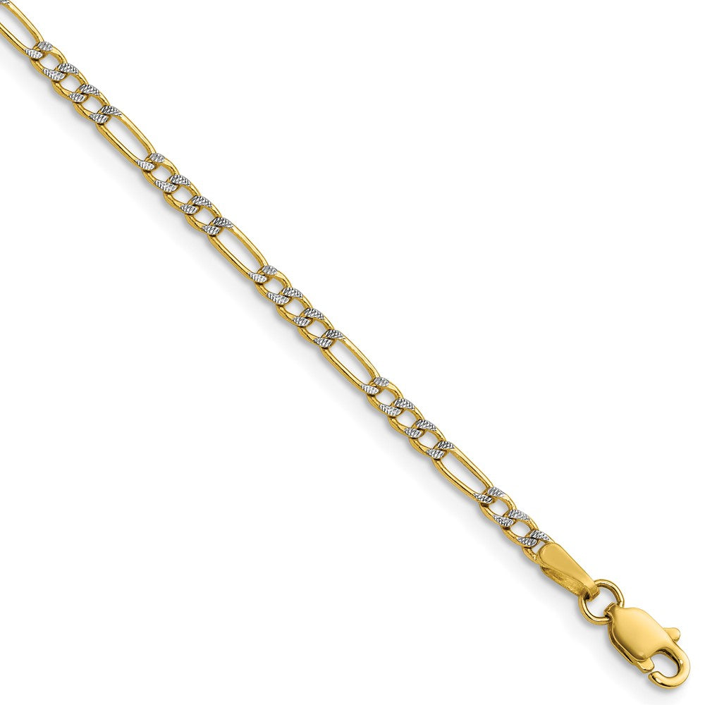 14K Yellow Gold 2.3mm Semi-solid with Rhodium Pav‚ Figaro Chain Necklace