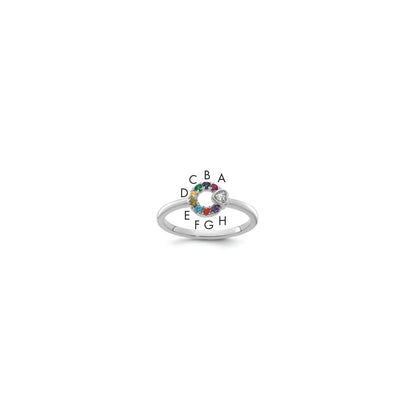 14K White Gold Dia Heart with 8 Genuine Birthstone Mother's Circle Ring