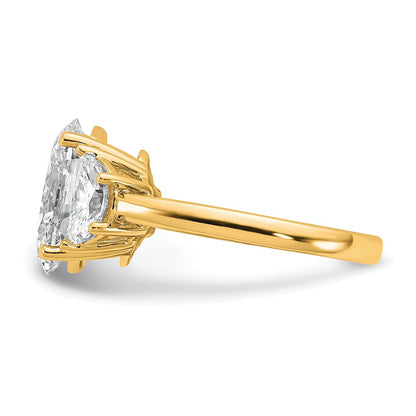 14K Yellow Gold 1 carat Lab Grown Diamond VS+ F+ Half Moon and 3 carat Oval Center Semi Mount Three Stone Engagement Ring