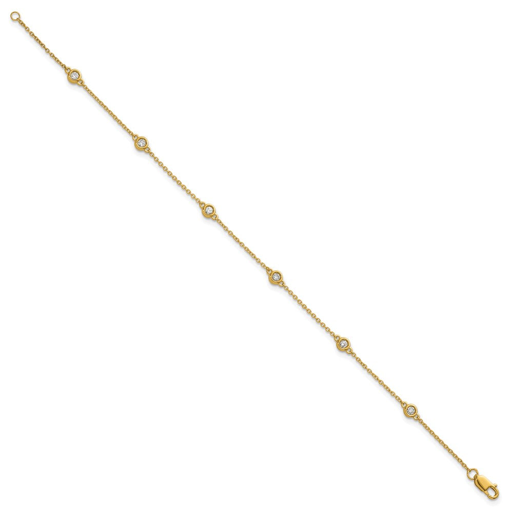 14K Yellow Gold Complete 1/5 carat Bezel-set Diamond and Cable Chain 6-Station 7 Inch Bracelet