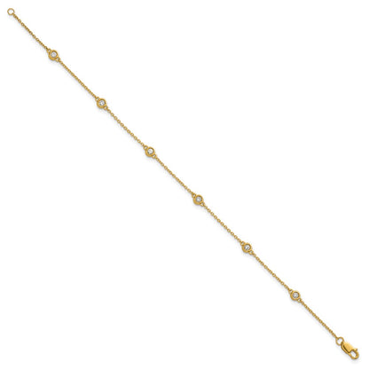 14K Yellow Gold Complete 1/5 carat Bezel-set Diamond and Cable Chain 6-Station 7 Inch Bracelet