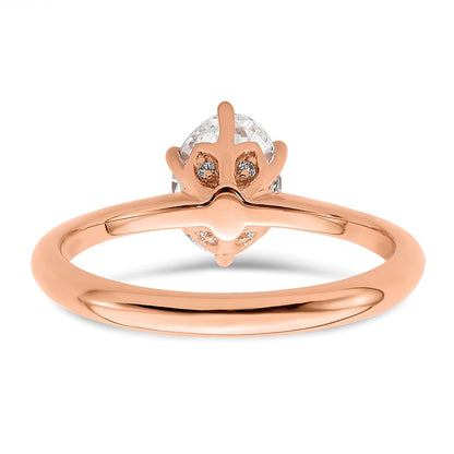 14K Rose Gold (Holds 1 carat (7x5mm) Oval) 6-Prong with .02 carat Diamond Leaf Design Semi-Mount Engagement Ring