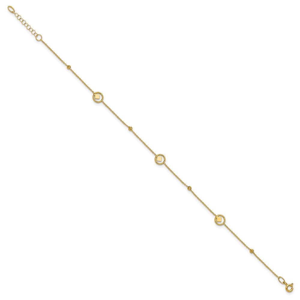 14K Yellow Gold Geometric and Diamond-cut Beads 9 Inch Plus 1 Inch Extender - Total 10 Inch Anklet