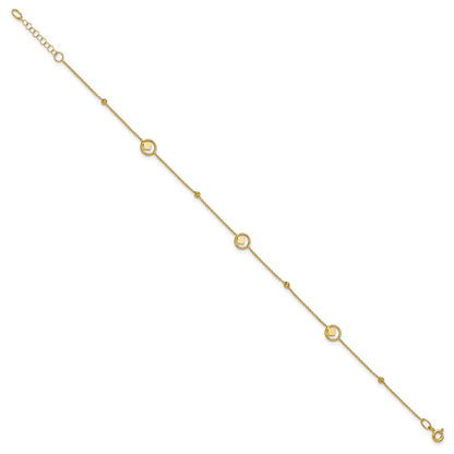 14K Yellow Gold Geometric and Diamond-cut Beads 9 Inch Plus 1 Inch Extender - Total 10 Inch Anklet