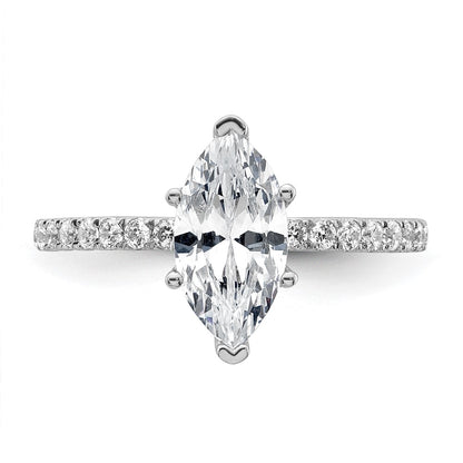14K White Gold 2 carat Certified Lab Grown Diamond VS/SI+ G+ Marquise Complete Solitaire with Flair Engagement Ring