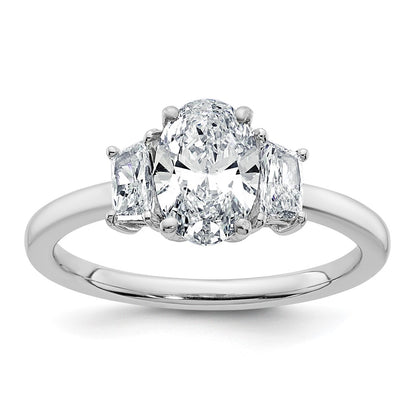 14K White Gold 1 3/8 carat Certified Lab Grown Diamond VS+ F+ Oval and Trapezoid Complete Three Stone Engagement Ring