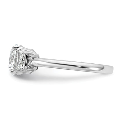 14K White Gold 3/8 carat Lab Grown Diamond VS+ F+ Trapezoid Sidestones Holds 1 1/2 carat Center Round Semi Mount Engagement Ring