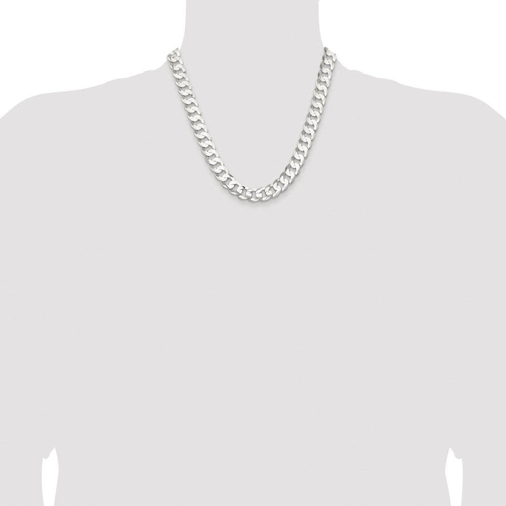Sterling Silver Rhodium-plated 11.9mm Concave Beveled Curb 20 Inch Chain