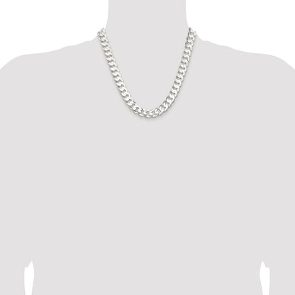 Sterling Silver Rhodium-plated 11.9mm Concave Beveled Curb 20 Inch Chain