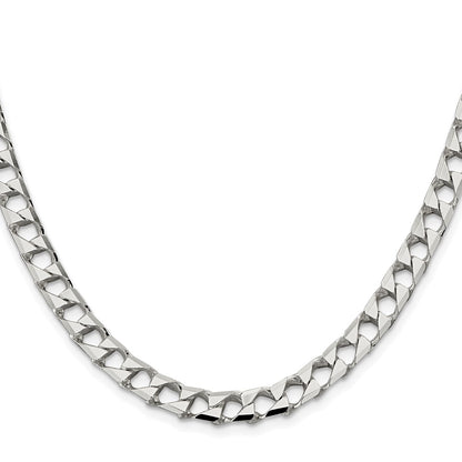 Sterling Silver Rhodium-plated 7.2mm D/C Square Curb 20 Inch Chain