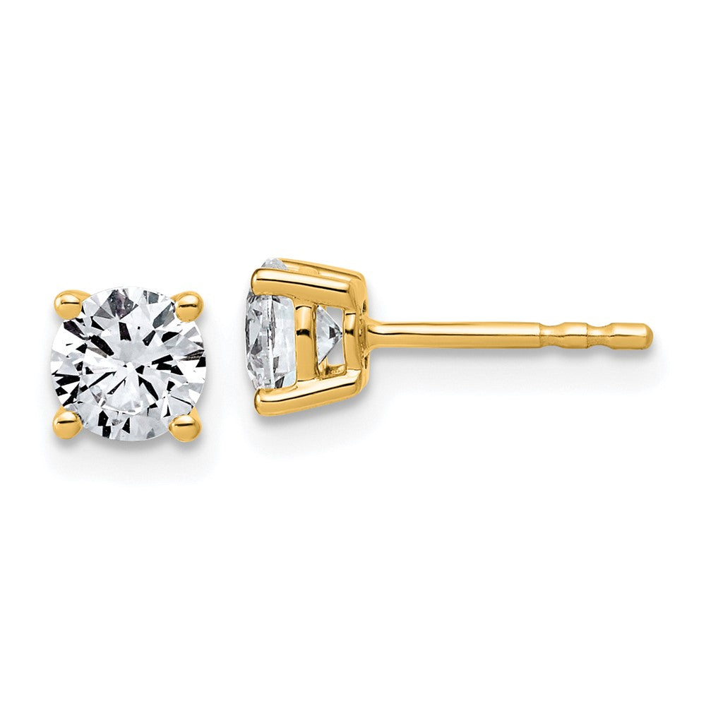 14K Yellow Gold 1 carat Lab Grown Diamond VS/SI+ G+ Round Complete Four Prong Lightweight Stud Earrings
