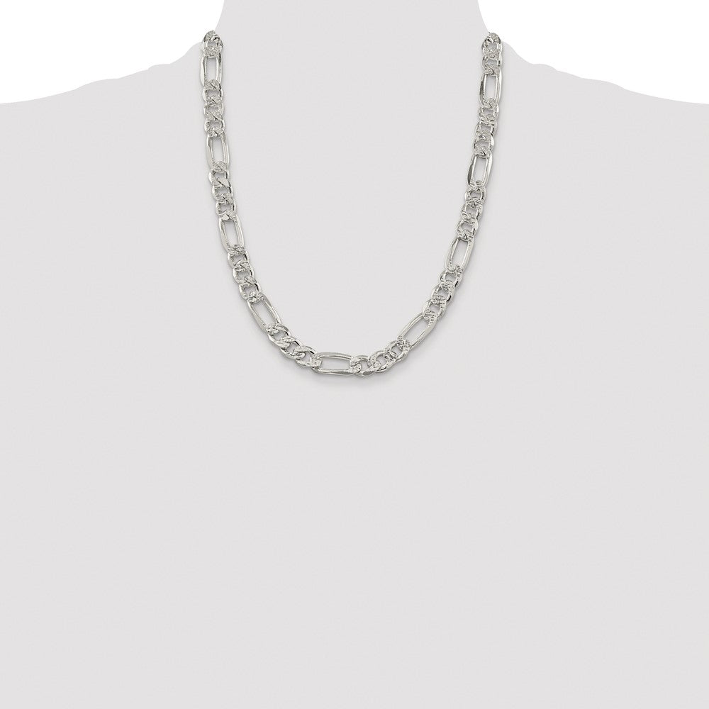 Sterling Silver Rhodium-plated 9.5mm Pav‚ Flat Figaro 22 Inch Chain