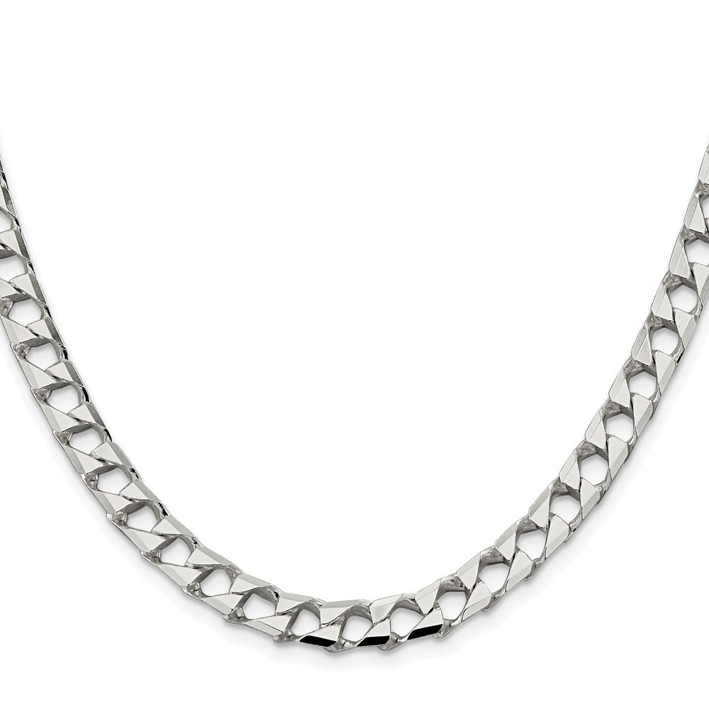 Sterling Silver Rhodium-plated 7.2mm D/C Square Curb 26 Inch Chain