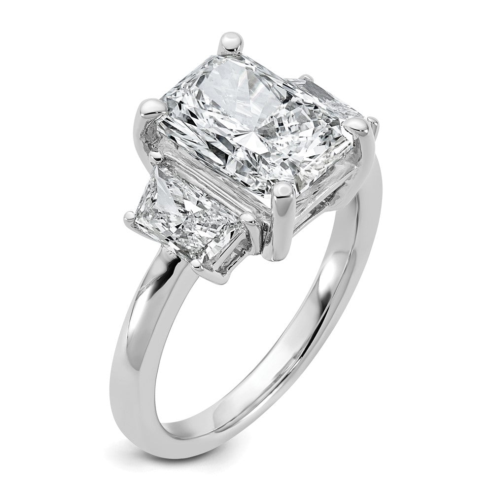 14K White Gold 1 carat Lab Grown Diamond VS+ F+ Trapezoid 3 carat Radiant Center Semi Mount Three Stone Engagement Ring