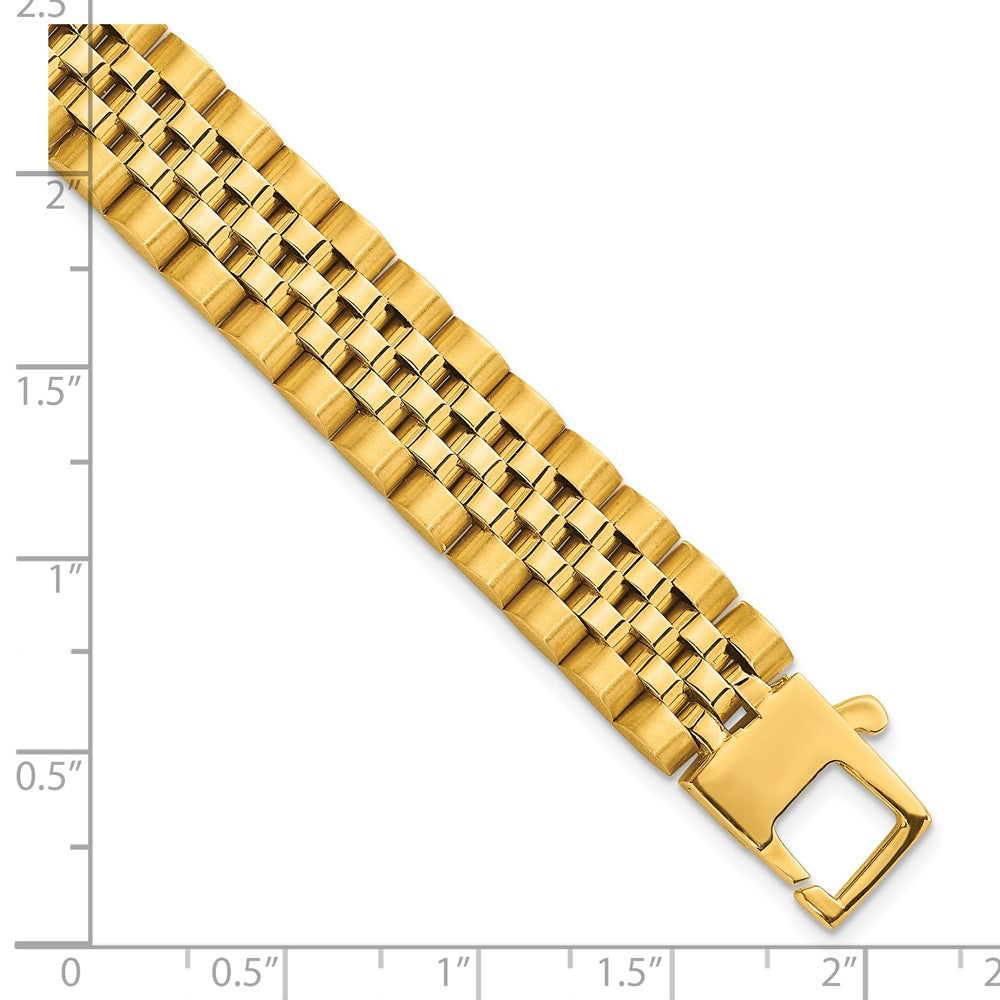 14k Yellow Gold Brushed and Polished Fancy Link 12mm Men's Chain Bracelet
