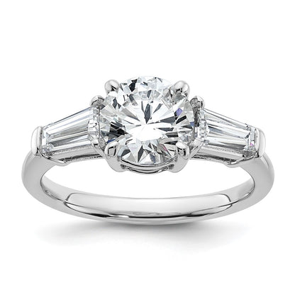 14K White Gold 3/4 carat Lab Grown Diamond VS+ F+ Tapered Baguette Holds 1 1/2 carat Round Center Semi Mount Engagement Ring