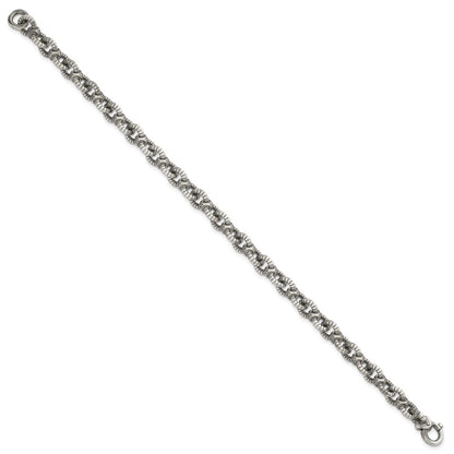 Sterling Silver Black Ruthenium-plated Brushed Fancy Textured Cable Link Mens 8.5 Inch Bracelet
