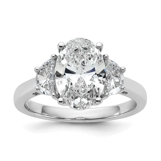 14K White Gold 3 1/8 carat Certified Lab Grown Diamond VS+ F+ Complete Oval and Half Moon Three Stone Engagement Ring