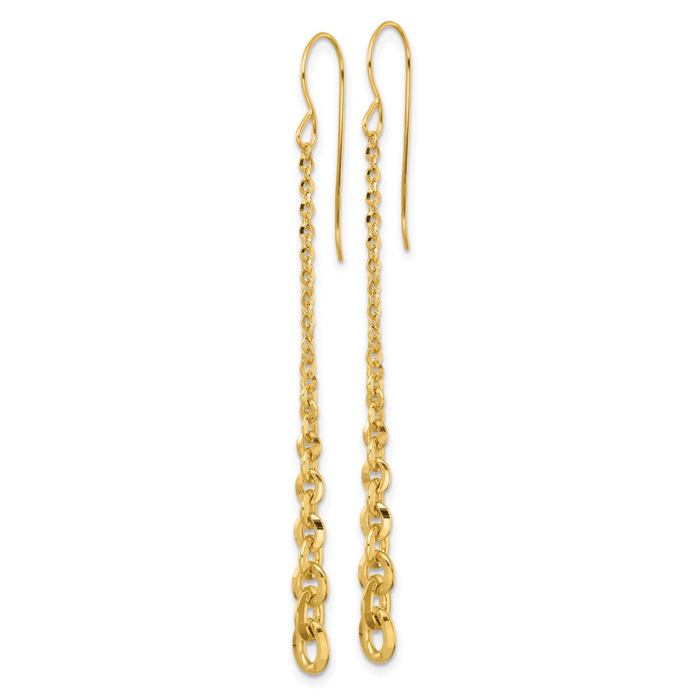 14K Yellow Gold Polished Graduated Cable Chain Link Dangle French Hook Earrings