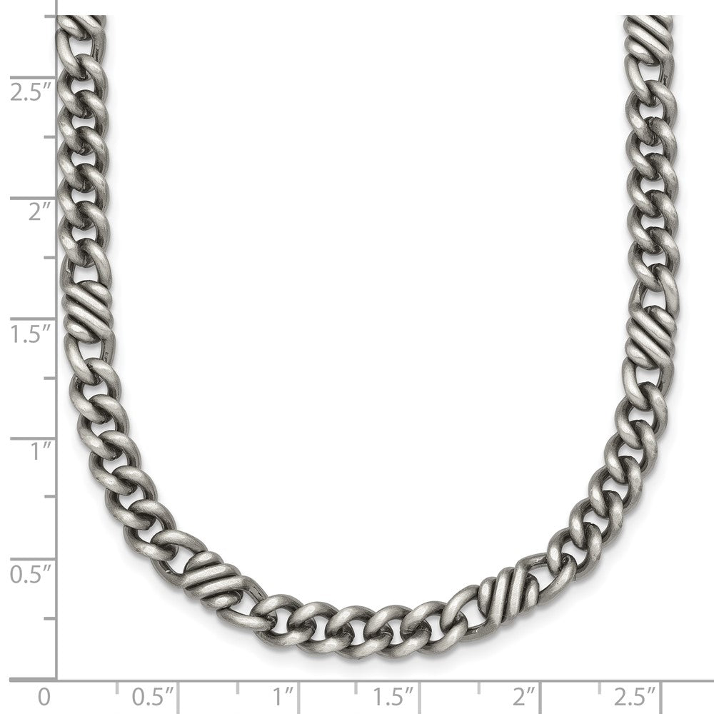 Sterling Silver Black Ruthenium-plated Brushed Fancy Curb Chain Mens 22 Inch Necklace