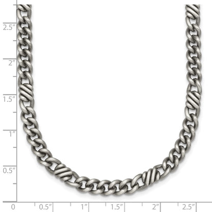 Sterling Silver Black Ruthenium-plated Brushed Fancy Curb Chain Mens 22 Inch Necklace