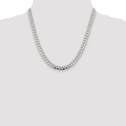 Sterling Silver Rhodium-plated 7.8mm Polished Domed Curb 20 Inch Chain