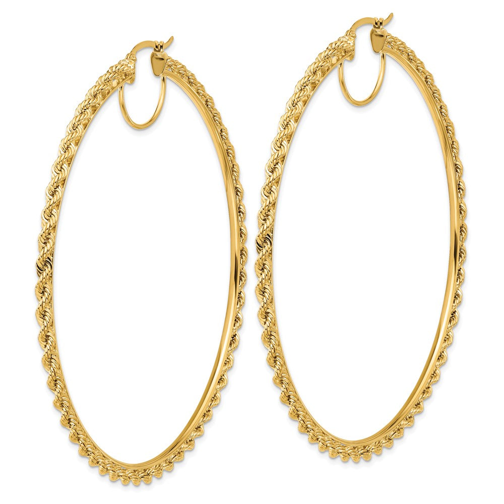 14K Yellow Gold Polished and D/C Rope 2.95mm Hoop Earrings
