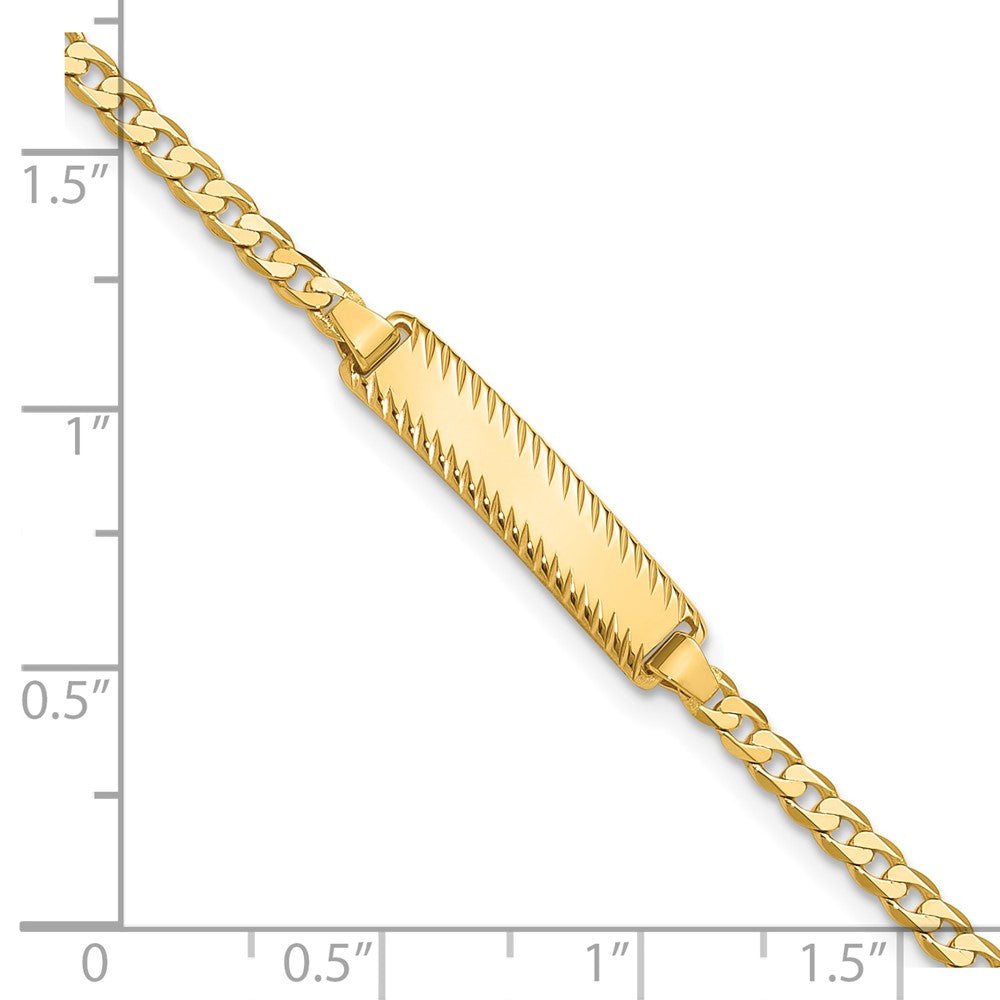 14K Yellow Gold Polished Solid Chain/Solid Plate Curb Link Diamond-cut 20x5mm Plate 7 Inch ID Bracelet