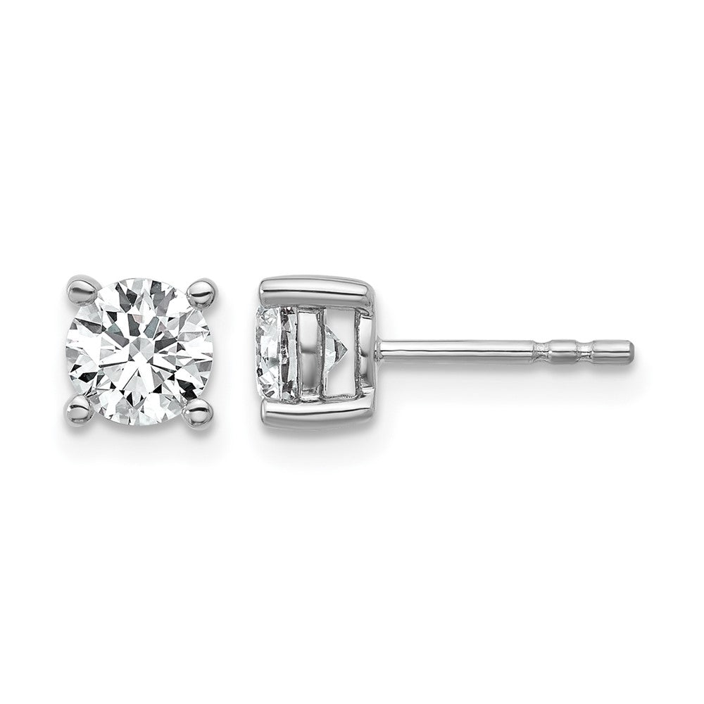 14K White Gold 1 carat Certified Lab Grown Diamond VS/SI+ G+ Round Complete Four Prong Lightweight Stud Earrings