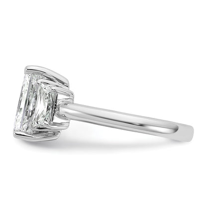 14K White Gold 3/4 carat Lab Grown Diamond VS+ F+ Trapezoid 2 1/2 carat Radiant Center Semi Mount Three Stone Engagement Ring