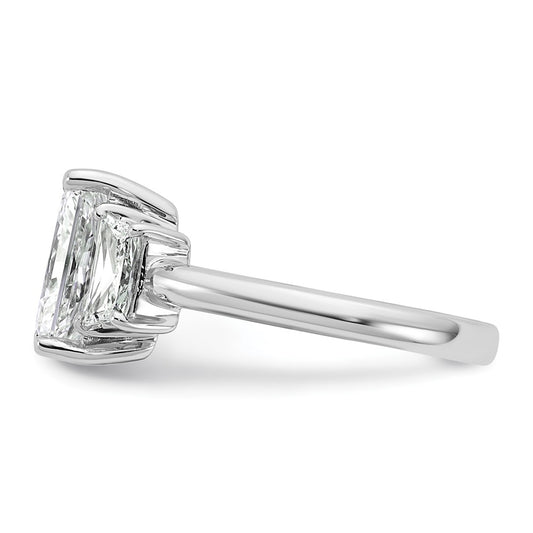 14K White Gold 3/4 carat Lab Grown Diamond VS+ F+ Trapezoid 2 1/2 carat Radiant Center Semi Mount Three Stone Engagement Ring