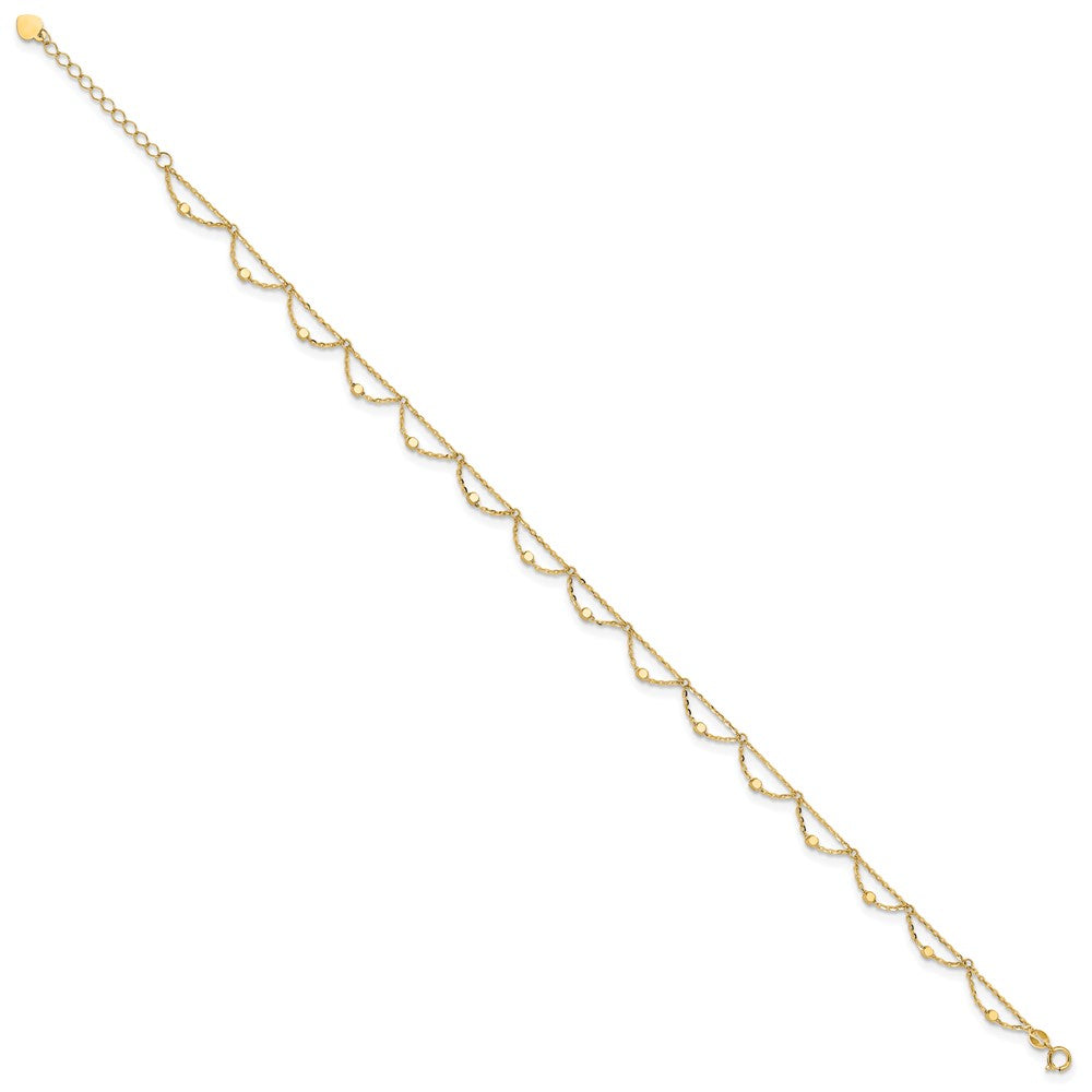 14K Yellow Gold Diamond-cut Fancy Beaded 10 Inch Plus 1.5 Inch Extender - Total 11.5 Inch Anklet