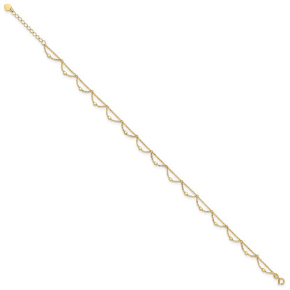 14K Yellow Gold Diamond-cut Fancy Beaded 10 Inch Plus 1.5 Inch Extender - Total 11.5 Inch Anklet