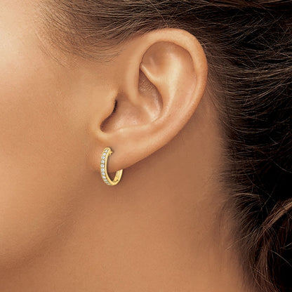 14K Yellow Gold 1/8 carat Diamond Hinged Hoop Earrings