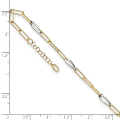 14K Two-Tone Gold Two-tone Paperclip Link 9 Inch Plus 1 Inch Extender - Total 10 Inch Anklet