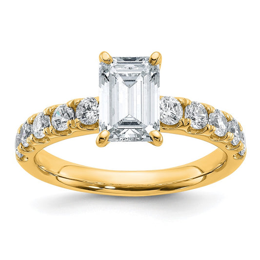 14K Yellow Gold Certified 2 1/5 carat Lab Grown Diamond VS+ F+ Emerald Complete Engagement Ring