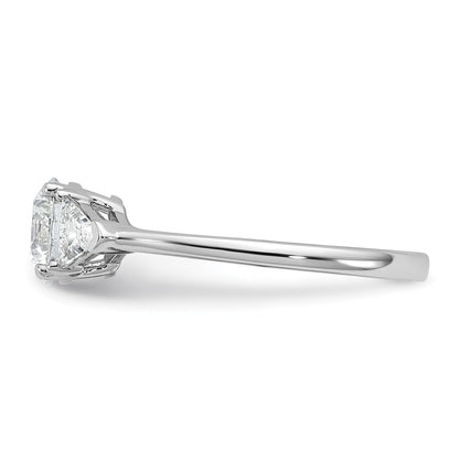 14K White Gold 1 1/2 carat Certified Lab Grown Diamond VS+ F+ Round and Triangle Complete Three Stone Engagement Ring