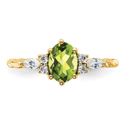 14K Yellow Gold Diamond and 7x5 Oval August/Peridot Size 7 Twisted Ring