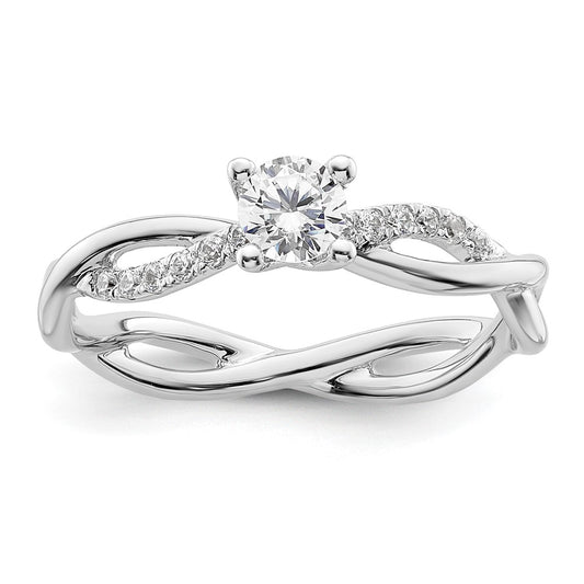 14K White Gold Criss-Cross (Holds 1/4 carat (4.1mm) Round Center) 1/8 carat Diamond Semi-mount Engagement Ring