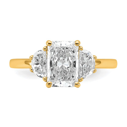 14K Yellow Gold 1/2 carat Lab Grown Diamond VS/SI+ G+ Half Moon 1 1/2 carat Radiant Center Semi Mount Engagement Ring