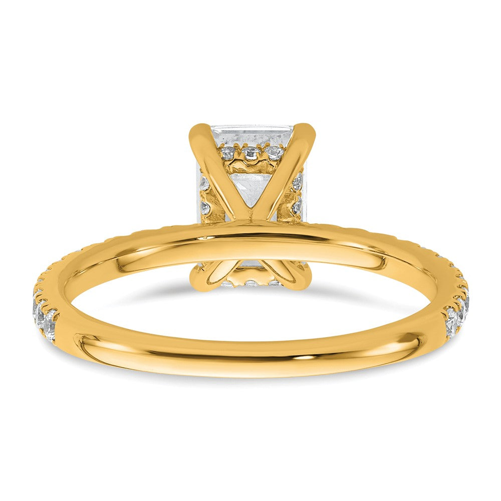 14K Yellow Gold 2 carat Certified Lab Grown Diamond VS+ F+ Emerald Complete Solitaire with Flair Engagement Ring