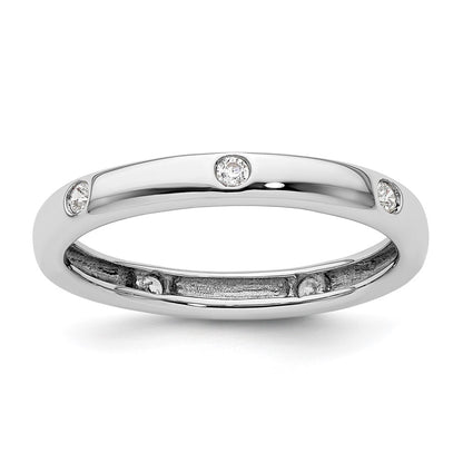 14K White Gold Polished Size 5.5 Bezel-set 1/10 carat Diamond Complete Eternity Wedding Band Ring