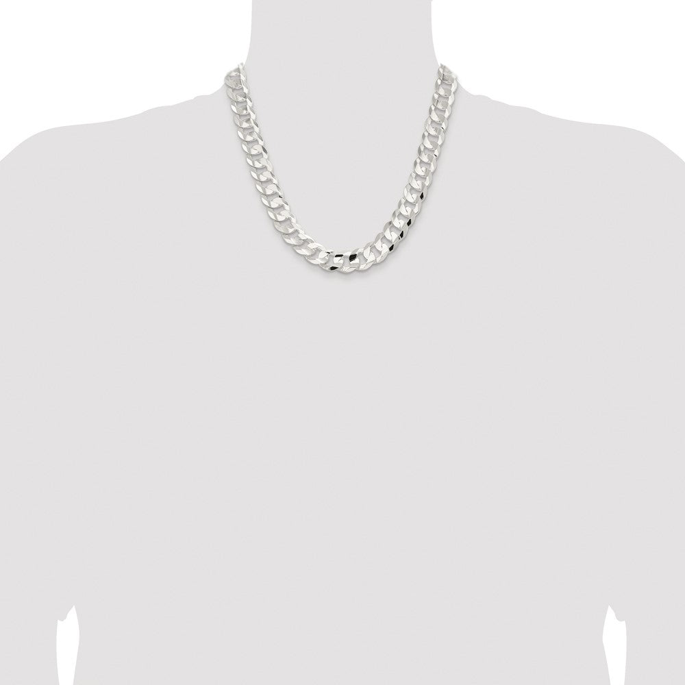 Sterling Silver Rhodium-plated 14.0mm Concave Beveled Curb 20 Inch Chain
