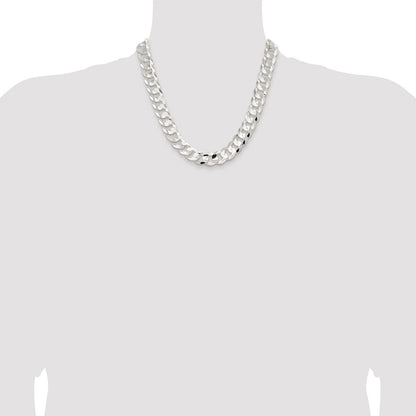 Sterling Silver Rhodium-plated 14.0mm Concave Beveled Curb 20 Inch Chain