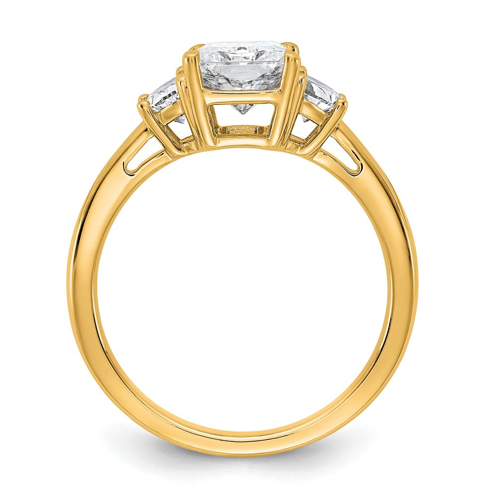 14K Yellow Gold 2 1/2 carat Certified Lab Grown Diamond VS+ F+ Radiant and Half Moon Complete Three Stone Engagement Ring