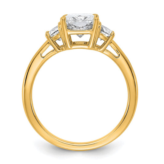 14K Yellow Gold 2 1/2 carat Certified Lab Grown Diamond VS+ F+ Radiant and Half Moon Complete Three Stone Engagement Ring
