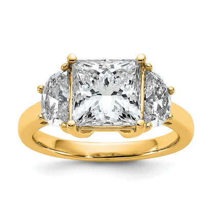 14K Yellow Gold 1 carat Lab Grown Diamond VS/SI+ G+ Half Moon 3 carat Princess Center Semi Mount Three Stone Engagement Ring